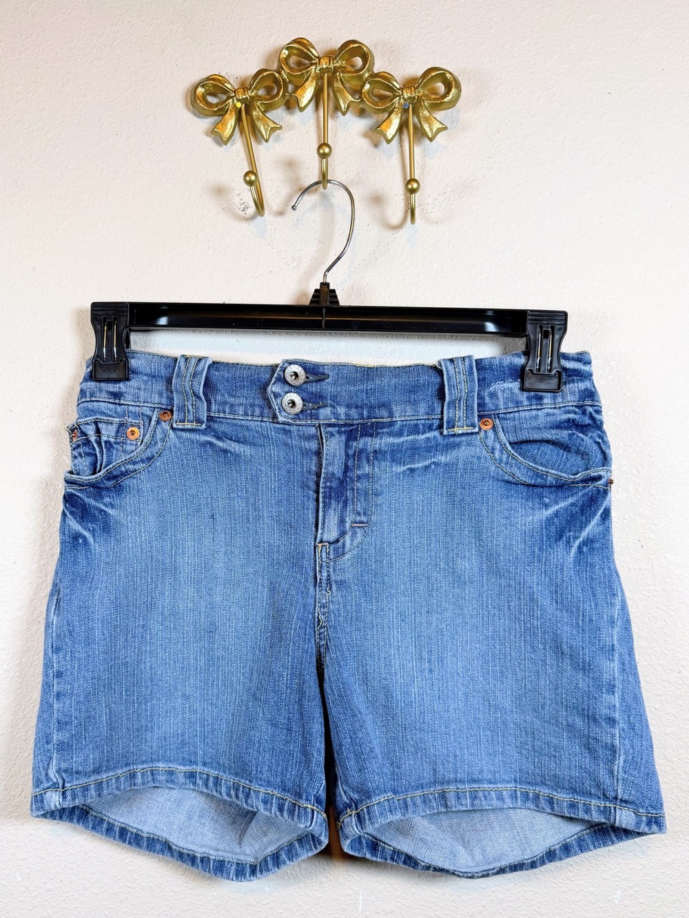 Motherhood Light Blue Denim Maternity Denim Shorts. Size M